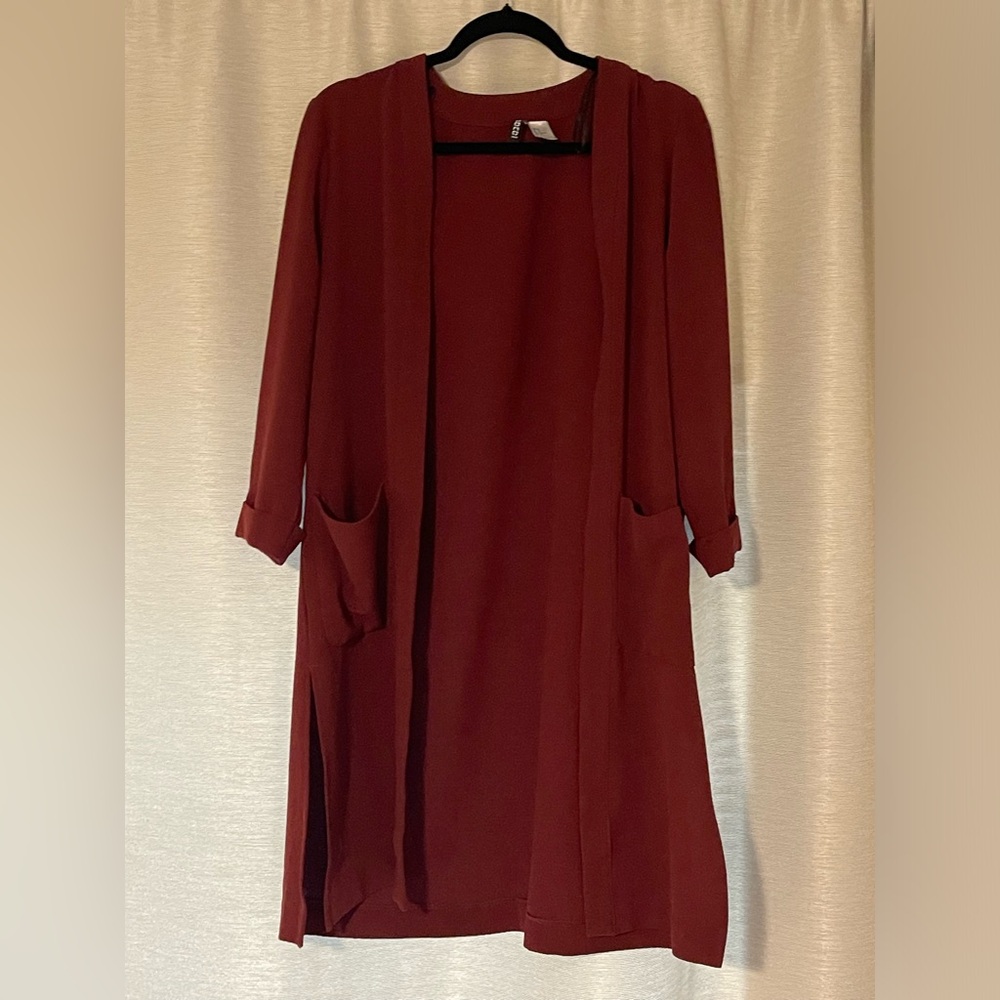 Elegant Burgundy Long Cardigan